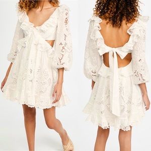 ZIMMERMANN Lulu Scallop White Floral Embroidered Cut Out Mini Dress